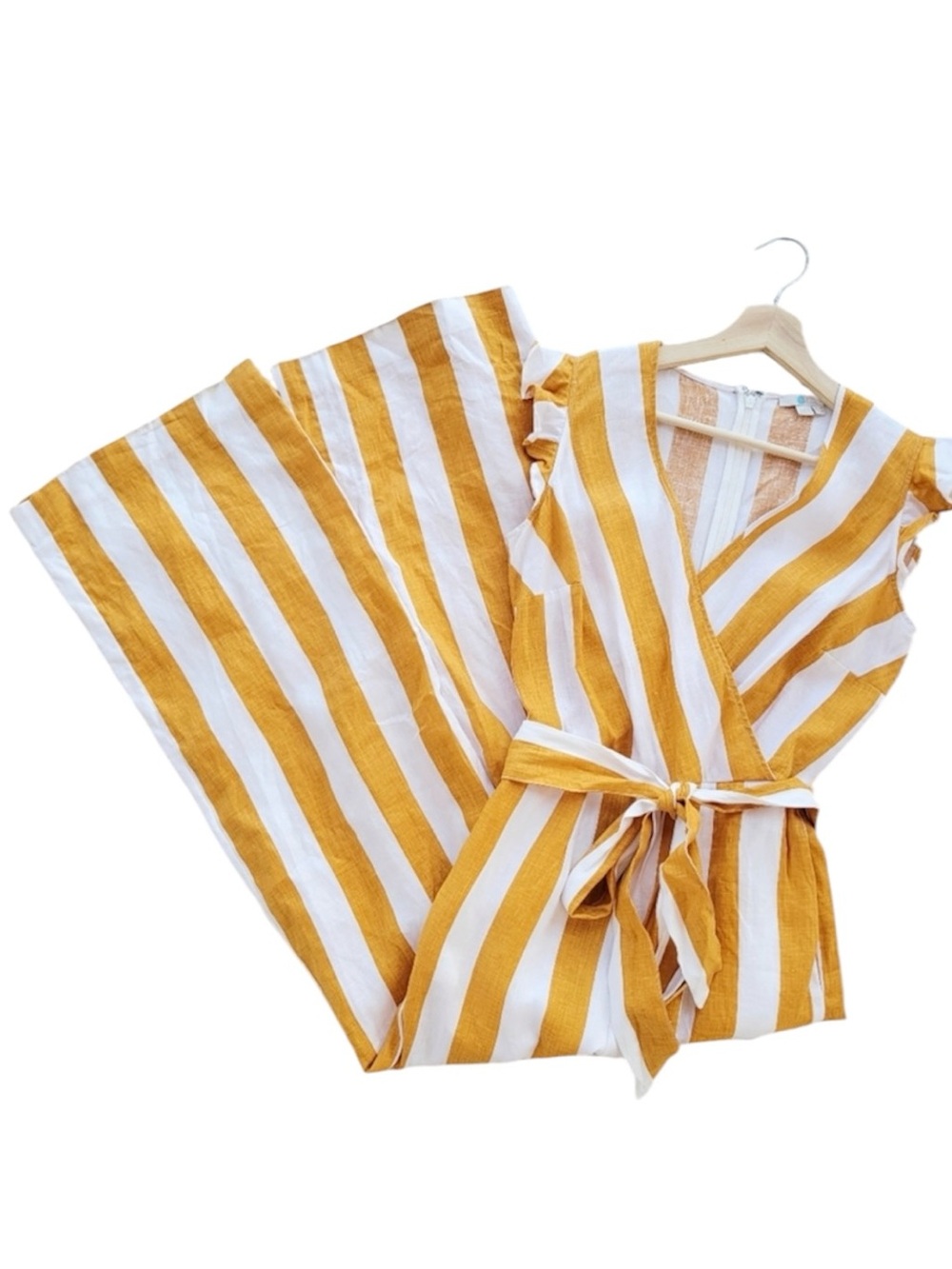 Boden Mila Linen Striped Wide Leg Jumpsuit Orange & White 2R - Picture 3 of 7